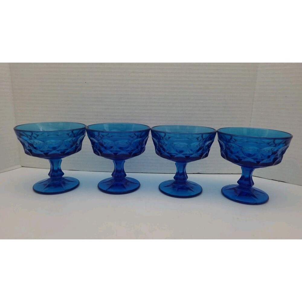 Set 4 Noritake Perspective Cobalt Blue Glass Sherbet Dessert Bowls Dishes